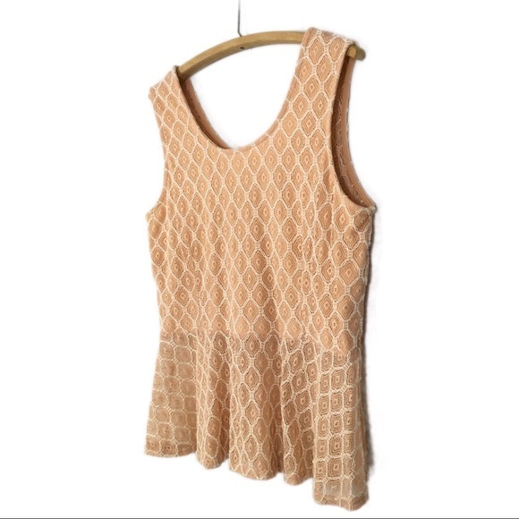 Dots Peach White Lace Scoop Top Tank 2X Flared Summer Diamond Motif - Picture 1 of 8